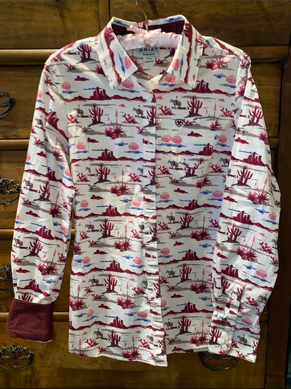 Ariat White Button-Down Shirt with Pink and Blue Desert Print